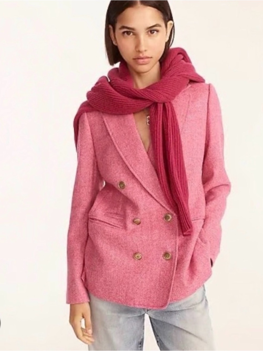 NWOT J.Crew Bristol Blazer Herringbone Wool Double Breasted Jacket Pink